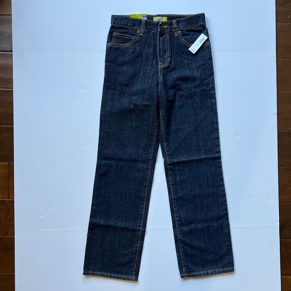OLD NAVY Boys Jeans Size 12 Slim NWT Dark Denim Straight Leg Adjustable Waist
